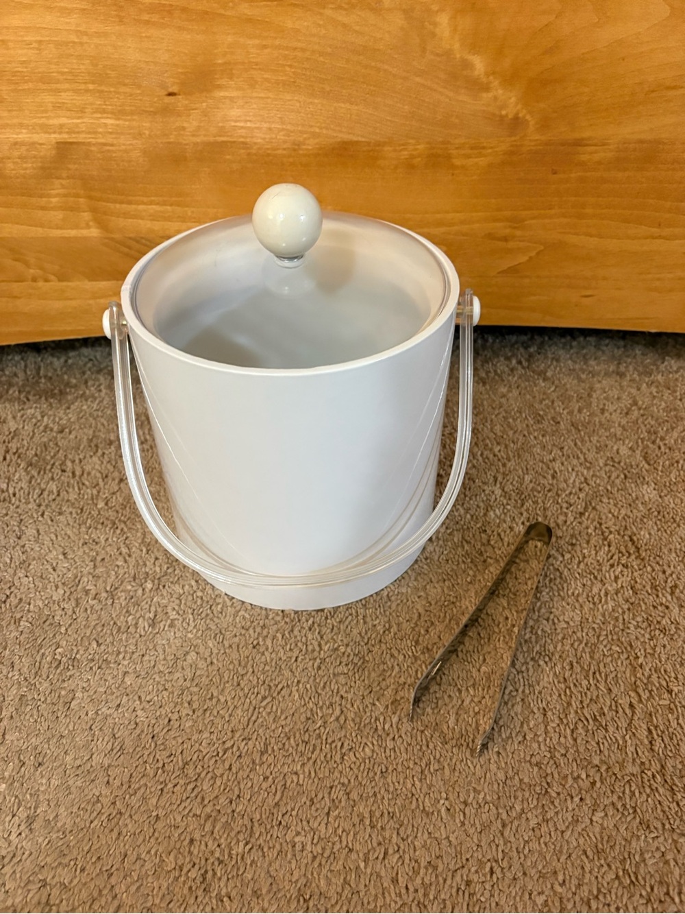 Vintage White Ceramic Ice Bucket with Tongs